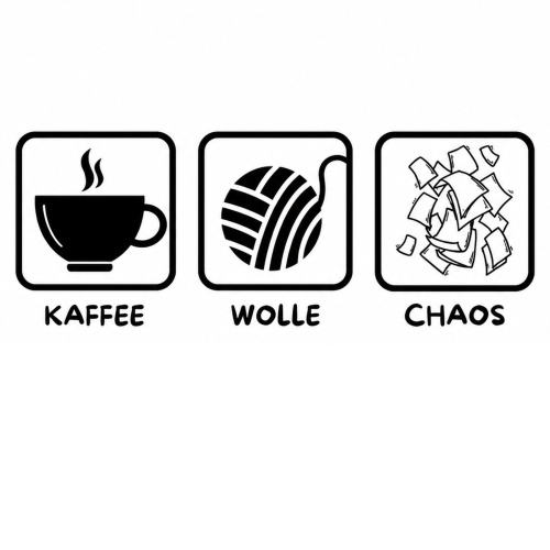 Tasse »Kaffee, Wolle, Chaos – das Leben von WUNSCHNAME«