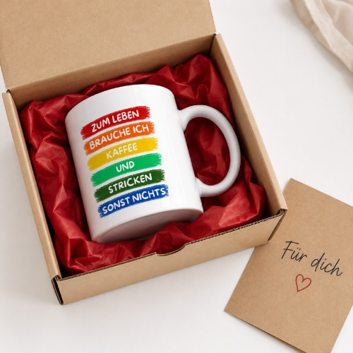 Tasse »Zum Leben brauche ich Kaffee und Stricken«
