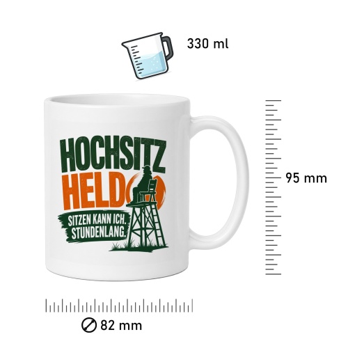 Tasse »Hochsitz Held – Sitzen kann ich. Stundenlang.«
