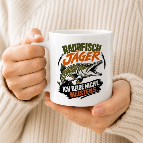 Tasse »Raubfisch Jäger – Ich beiße nicht. Meistens.«