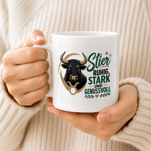 Tasse »Stier – ruhig, stark und genussvoll«
