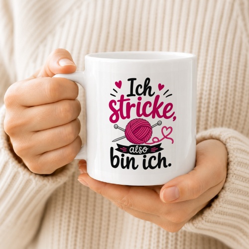 Tasse »Ich stricke, also bin ich.«