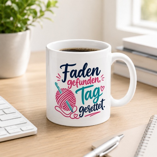 Tasse »Faden gefunden, Tag gerettet«