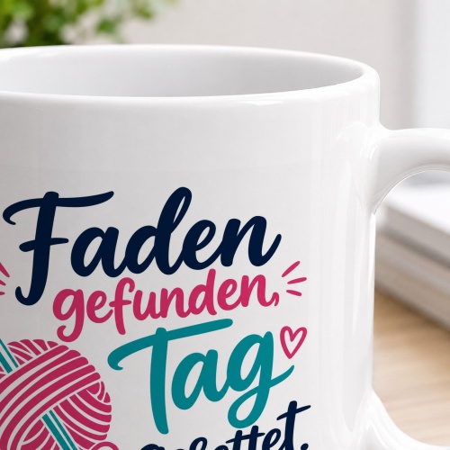 Tasse »Faden gefunden, Tag gerettet«
