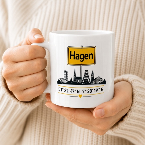 Tasse »Hagen Skyline mit Ortsschild«