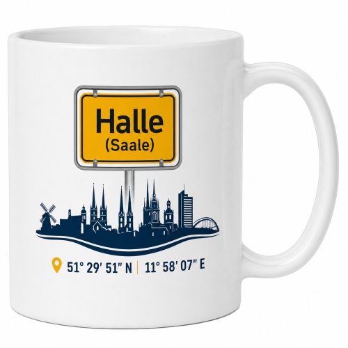 Tasse »Halle (Saale) Skyline & Ortsschild«