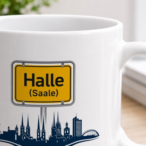 Tasse »Halle (Saale) Skyline & Ortsschild«