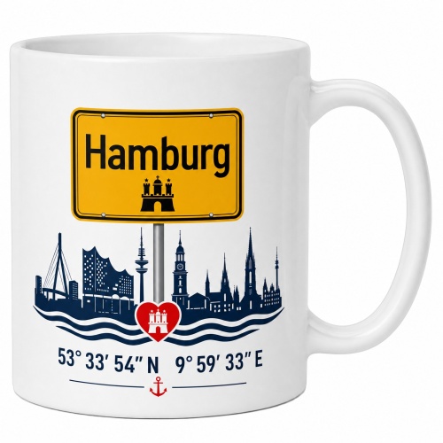 Tasse »Hamburg Skyline mit Koordinaten«