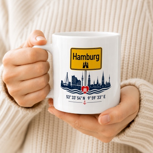 Tasse »Hamburg Skyline mit Koordinaten«