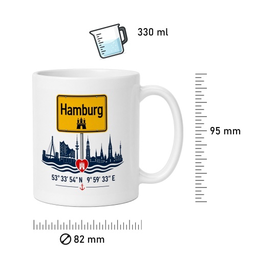Tasse »Hamburg Skyline mit Koordinaten«