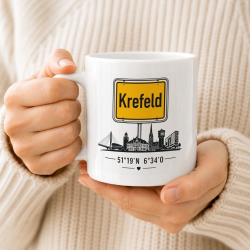 Tasse »Krefeld Skyline & Ortsschild«