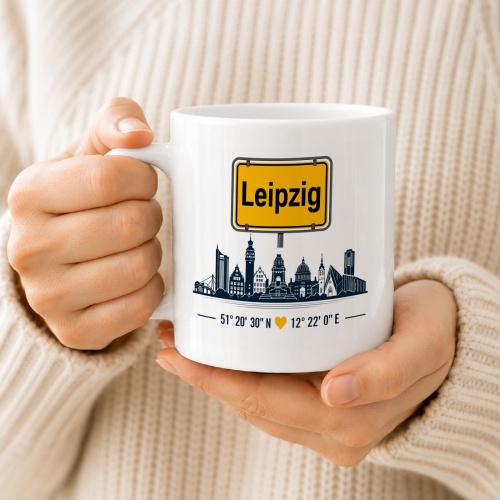 Tasse »Leipzig Skyline & Ortsschild«