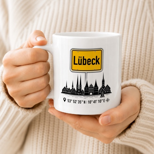 Tasse »Lübeck Skyline & Ortsschild«