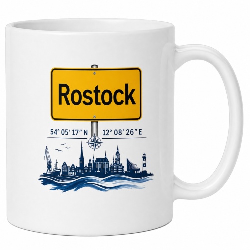 Tasse »Rostock Skyline Ortsschild«