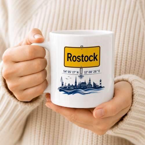 Tasse »Rostock Skyline Ortsschild«