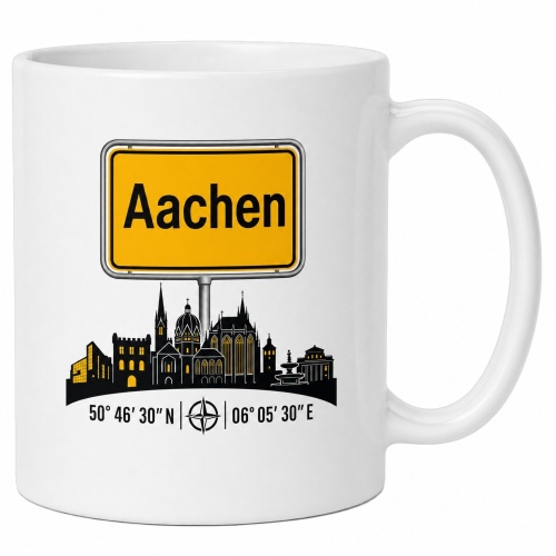Tasse »Aachen Skyline & Ortsschild«