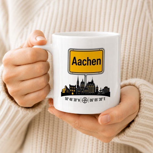 Tasse »Aachen Skyline & Ortsschild«