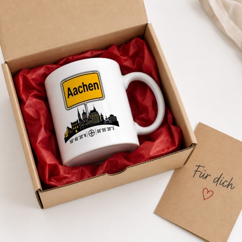 Tasse »Aachen Skyline & Ortsschild«