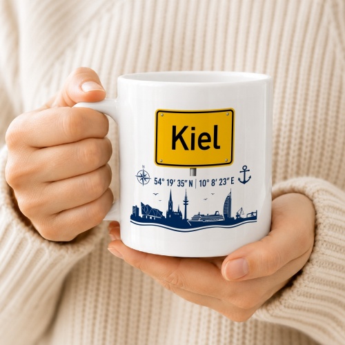 Tasse »Kiel Städteschild & Skyline«