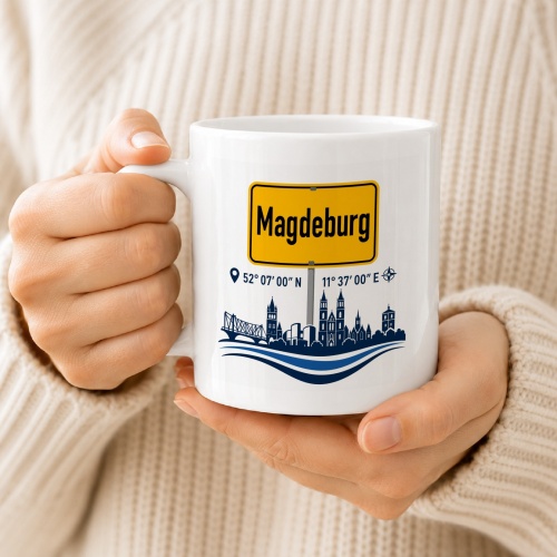 Tasse »Magdeburg Skyline & Ortsschild«
