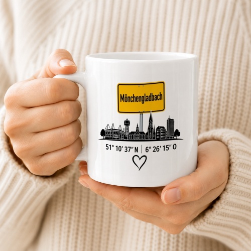 Tasse »Mönchengladbach Skyline mit Koordinaten«