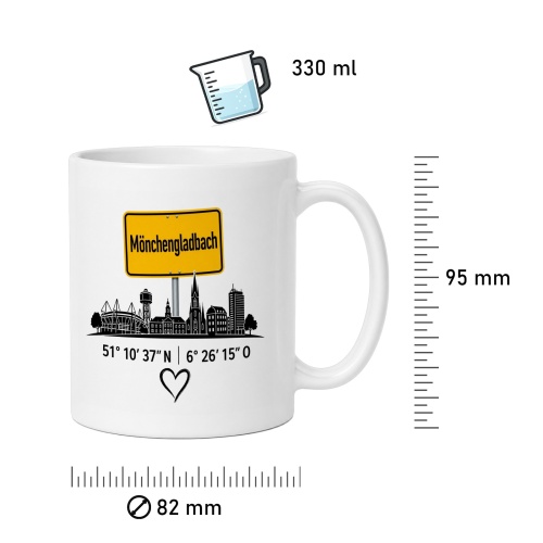 Tasse »Mönchengladbach Skyline mit Koordinaten«