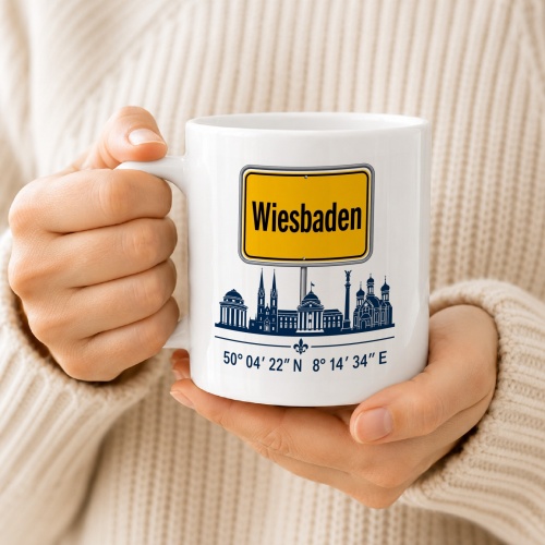 Tasse »Wiesbaden Skyline & Ortsschild«