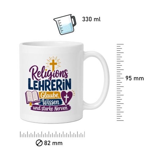 Tasse »Religionslehrerin – Glaube, Wissen und starke Nerven«