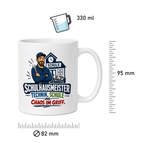 Tasse »Schulhausmeister – Technik, Schule und Chaos im Griff«