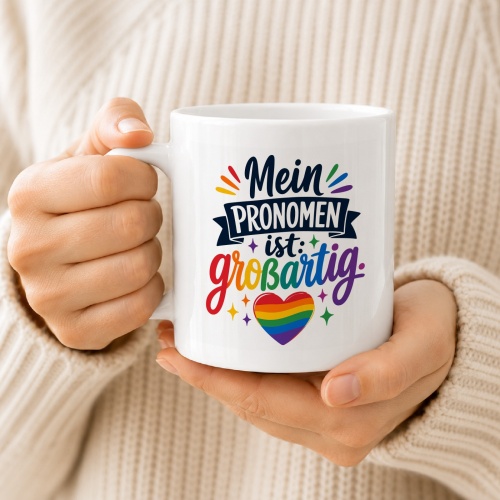 Tasse »Mein Pronomen ist: großartig«