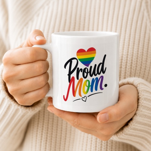 Tasse »Proud Mom.« mit Regenbogen-Herz