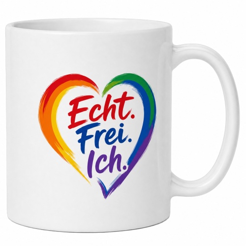 Tasse »Echt. Frei. Ich.« Herz Regenbogen