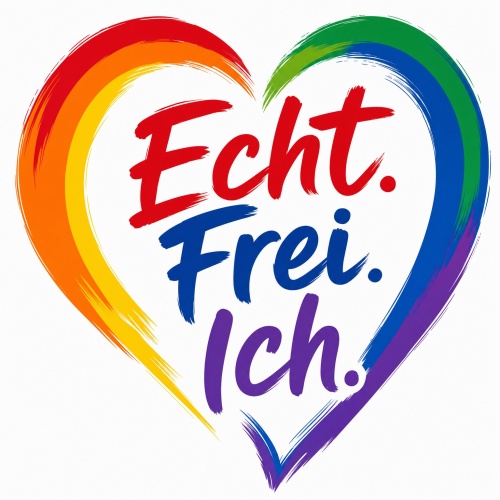 Tasse »Echt. Frei. Ich.« Herz Regenbogen