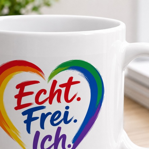 Tasse »Echt. Frei. Ich.« Herz Regenbogen
