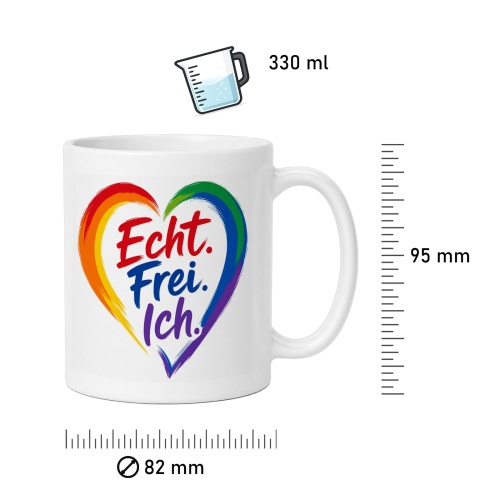 Tasse »Echt. Frei. Ich.« Herz Regenbogen