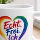 Tasse »Echt. Frei. Ich.« Herz Regenbogen