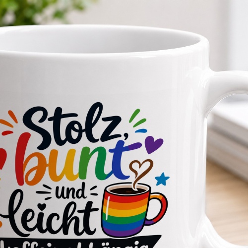 Tasse »Stolz, bunt und leicht koffeinabhängig«