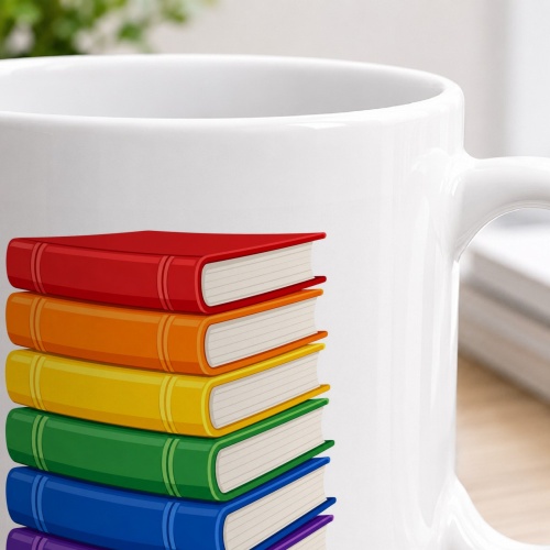 Tasse »Bücherstapel Regenbogenfarben«