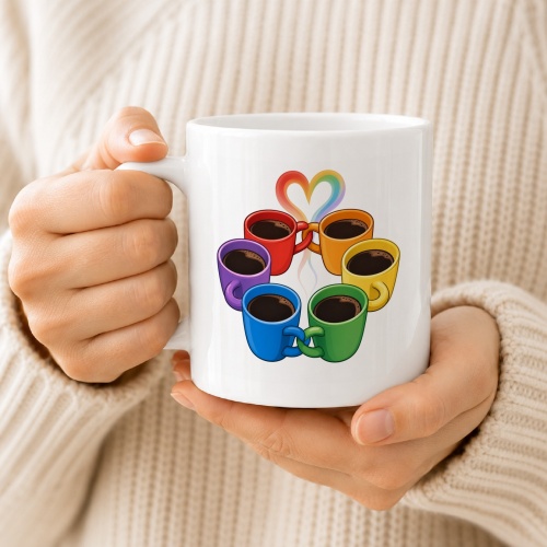 Tasse »Kaffeetassen-Regenbogen & Herz«