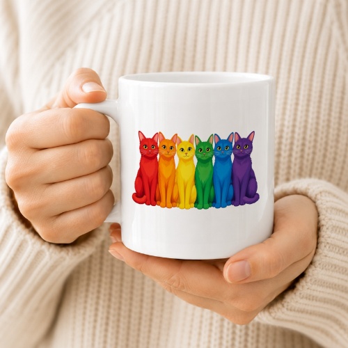 Tasse »Bunte Katzen in Regenbogenfarben«