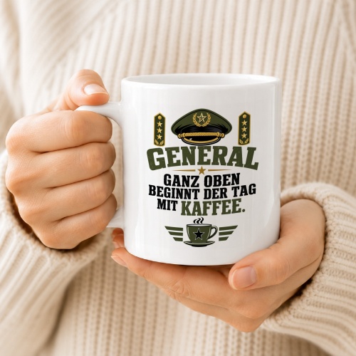 Tasse »General – Ganz oben beginnt der Tag mit Kaffee«