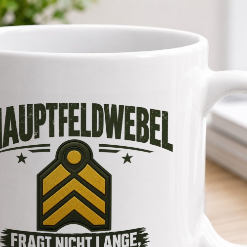 Tasse »Hauptfeldwebel – Fragt nicht lange, macht einfach.«