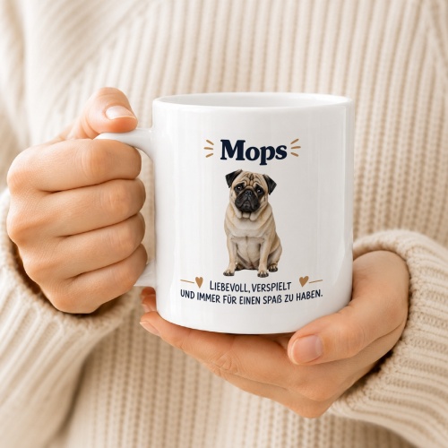 Tasse »Mops – liebevoll, verspielt & spaßig«