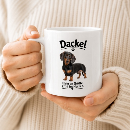 Tasse »Dackel – Klein an Größe, groß im Herzen.«