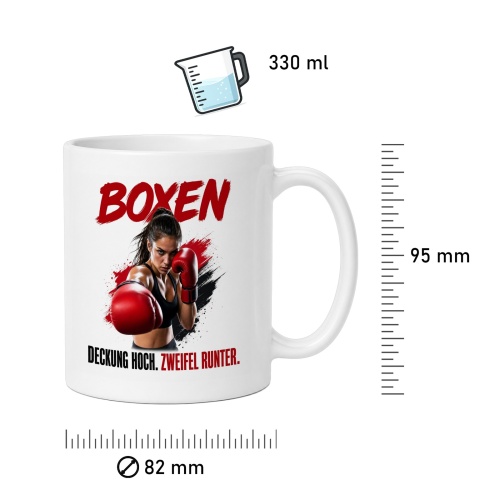Tasse »Boxen – Deckung hoch. Zweifel runter.«
