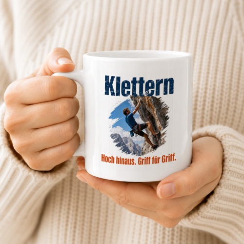 Tasse »Klettern – Hoch hinaus. Griff für Griff.«