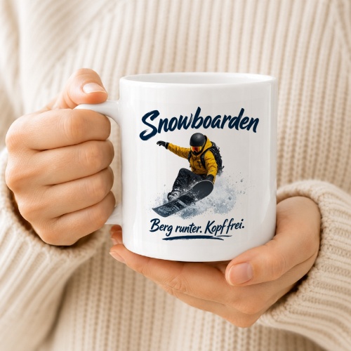Tasse »Snowboarden – Berg runter. Kopf frei.«