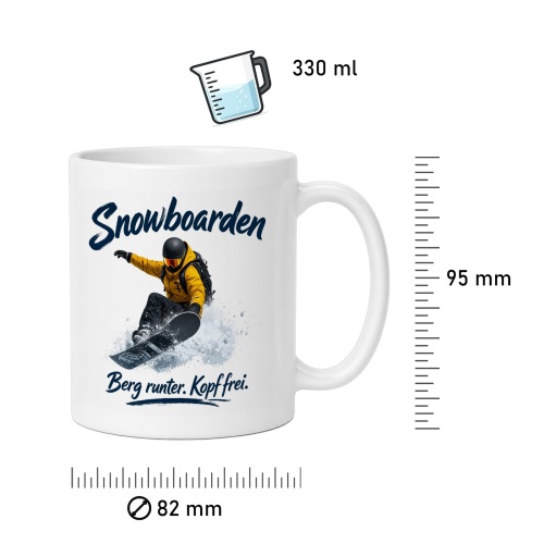 Tasse »Snowboarden – Berg runter. Kopf frei.«