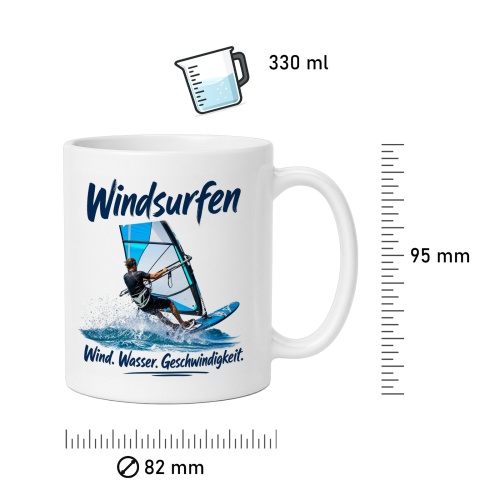 Tasse »Windsurfen – Wind. Wasser. Geschwindigkeit.«
