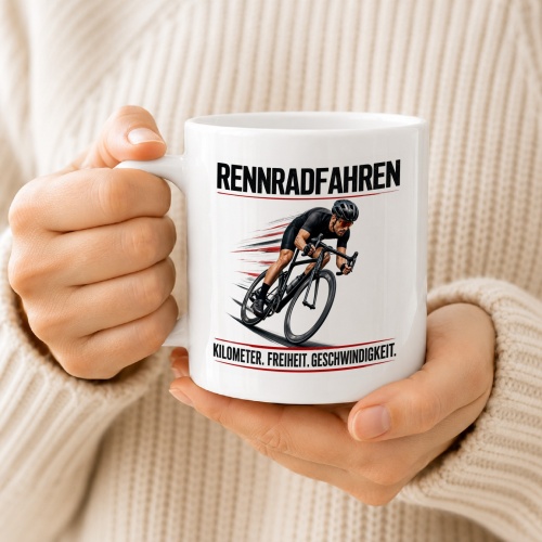 Tasse »Rennradfahren – Kilometer. Freiheit. Geschwindigkeit.«